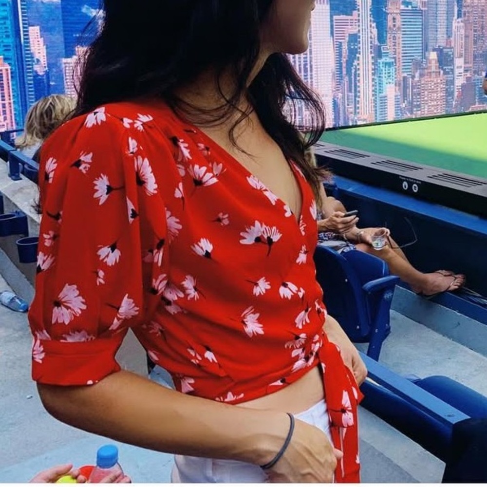 Brand New Floral Red Wrap Top w Tags